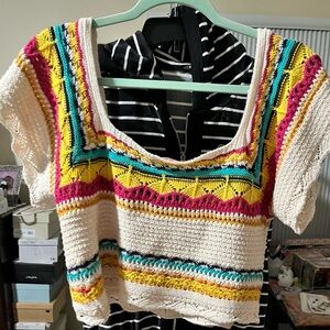 POL Multicolor Crochet Knit Top